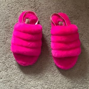 PINK NEON UGG SLIDES